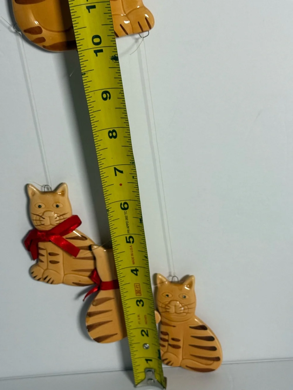 1980s Vintage Cat Family Hand-Painted Ceramic Wind Chime ft.4 Tabby Cats (flaw)